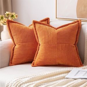 Orange Striped Texture Corduroy Decorative Farmhouse Luxury Soft Pillow CoverSet